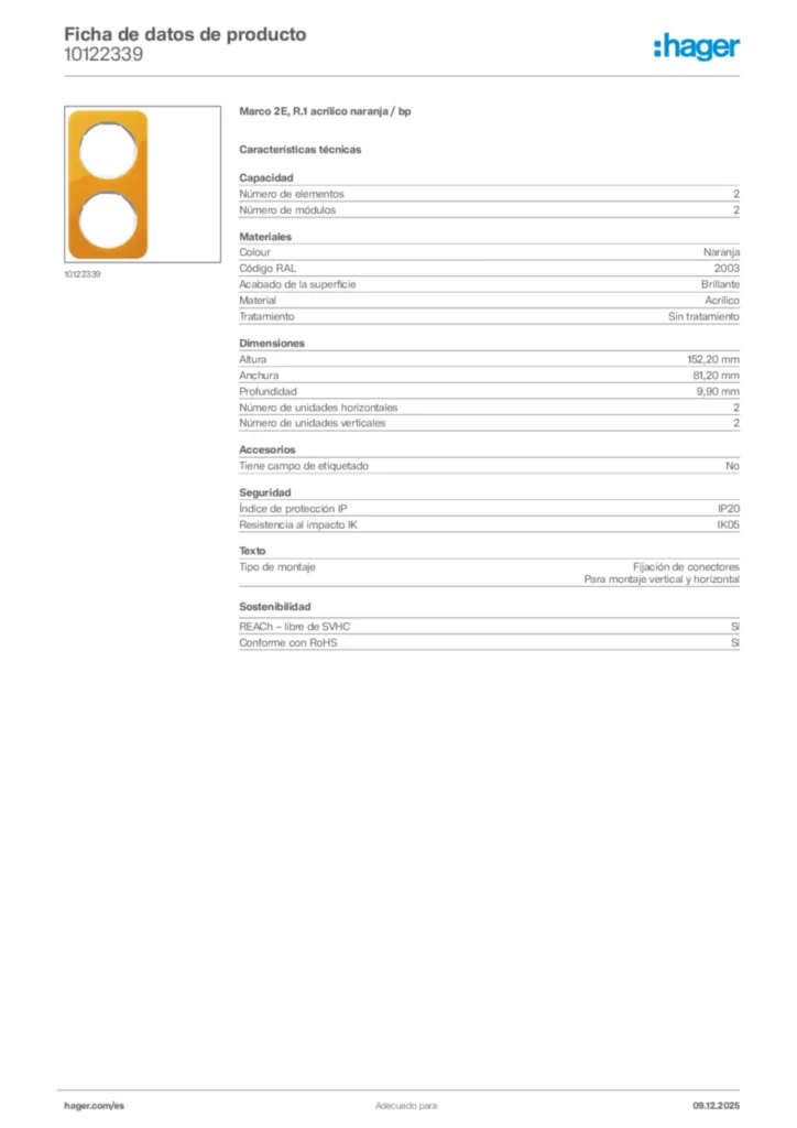 Imagen Hager Ficha de datos de producto 10122339 | Hager España