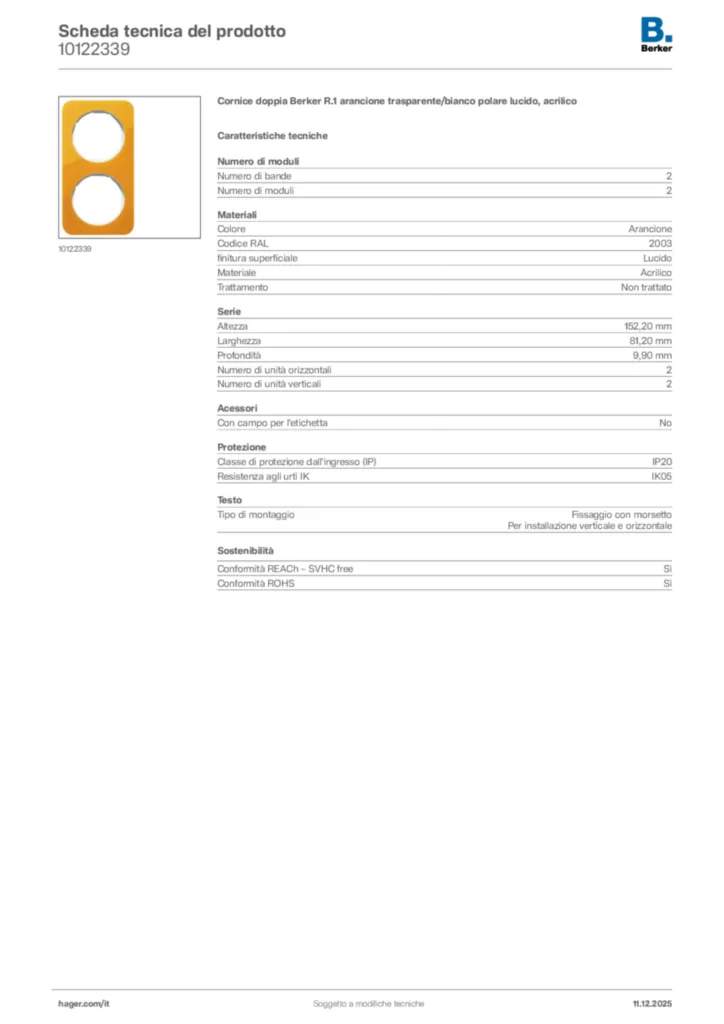 Immagine Berker Scheda tecnica del prodotto 10122339 | Hager Italia