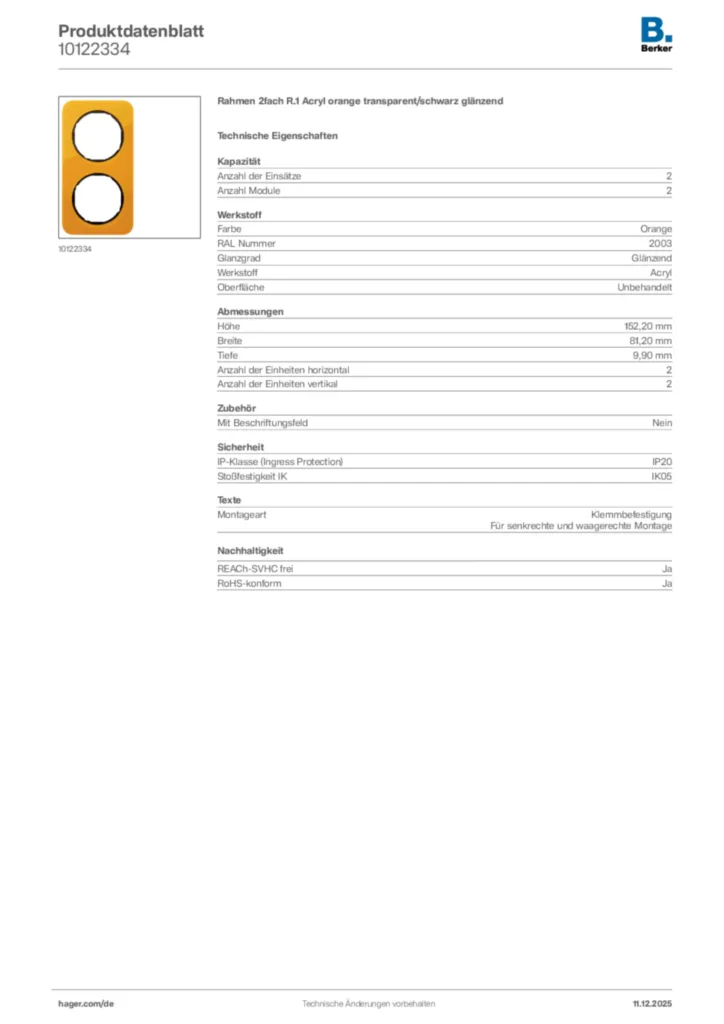 Berker Produktdatenblatt 10122334