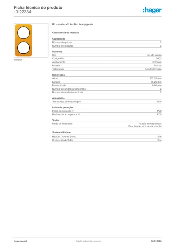 Imagem Hager Ficha técnica do produto 10122334 | Hager Portugal