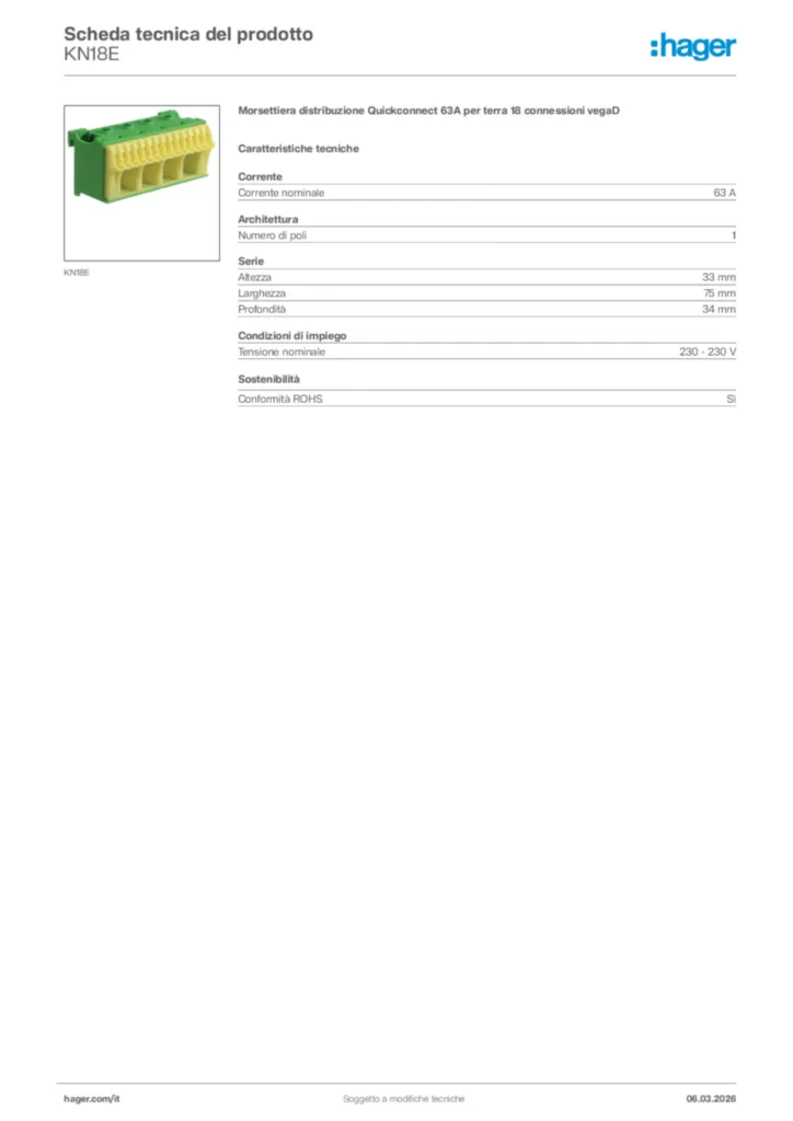 Immagine Hager Scheda tecnica del prodotto KN18E | Hager Italia