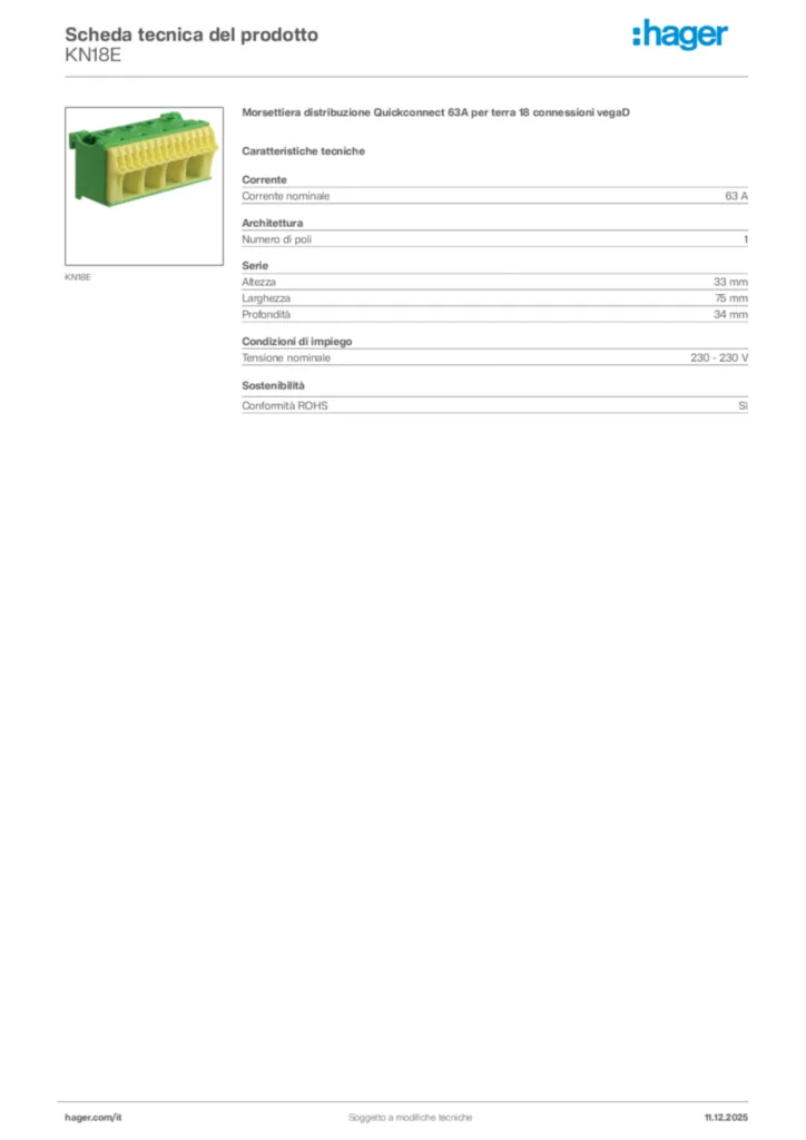 Immagine Hager Scheda tecnica del prodotto KN18E | Hager Italia