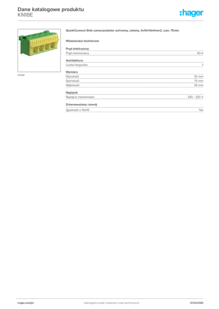 Zdjęcie Hager Dane katalogowe produktu KN18E | Hager Polska