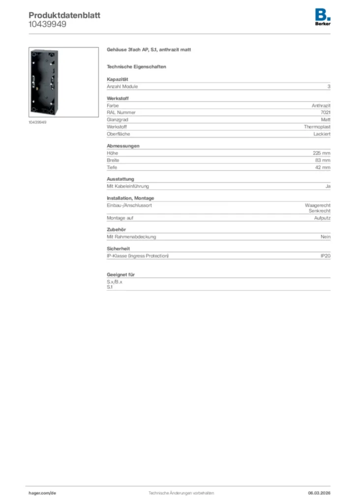 Bild Berker Produktdatenblatt 10439949 | Hager Deutschland