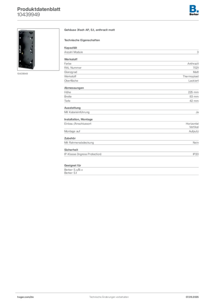 Bild Berker Produktdatenblatt 10439949 | Hager Deutschland