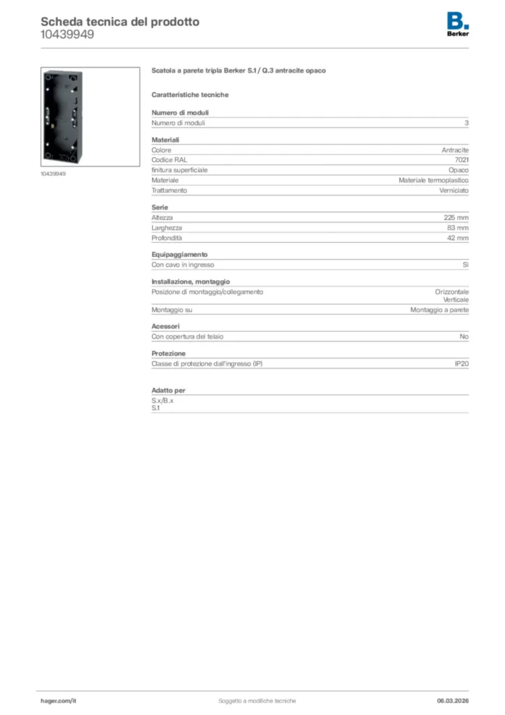 Immagine Berker Scheda tecnica del prodotto 10439949 | Hager Italia