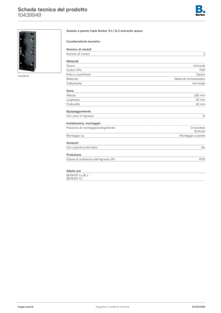 Immagine Berker Scheda tecnica del prodotto 10439949 | Hager Italia