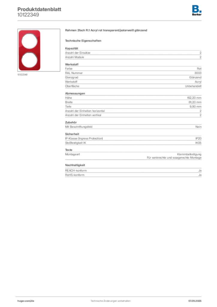 Berker Produktdatenblatt 10122349