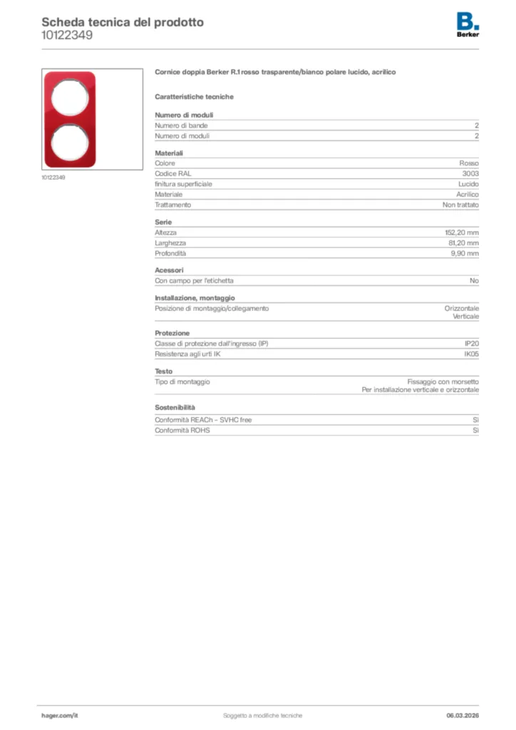 Immagine Berker Scheda tecnica del prodotto 10122349 | Hager Italia