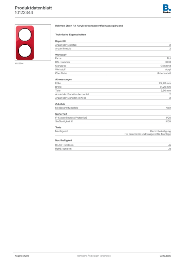 Bild Berker Produktdatenblatt 10122344 | Hager Deutschland