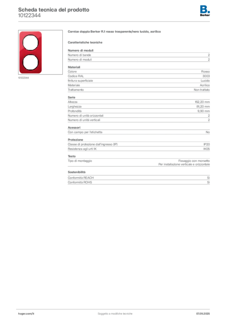 Immagine Berker Scheda tecnica del prodotto 10122344 | Hager Italia