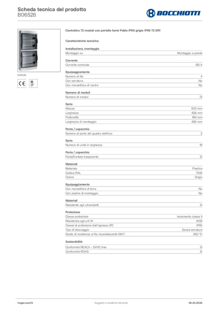 Immagine Bocchiotti Scheda tecnica del prodotto B06528 | Hager Italia