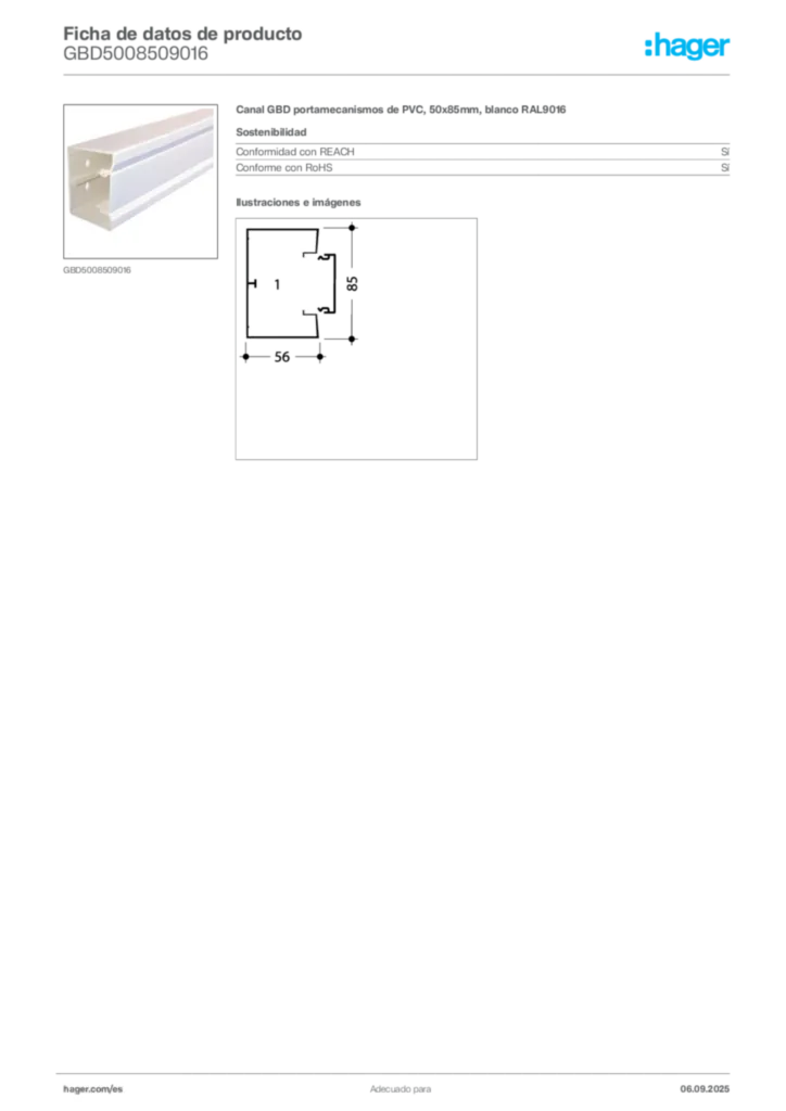 Imagen Hager Ficha de datos de producto GBD5008509016 | Hager España