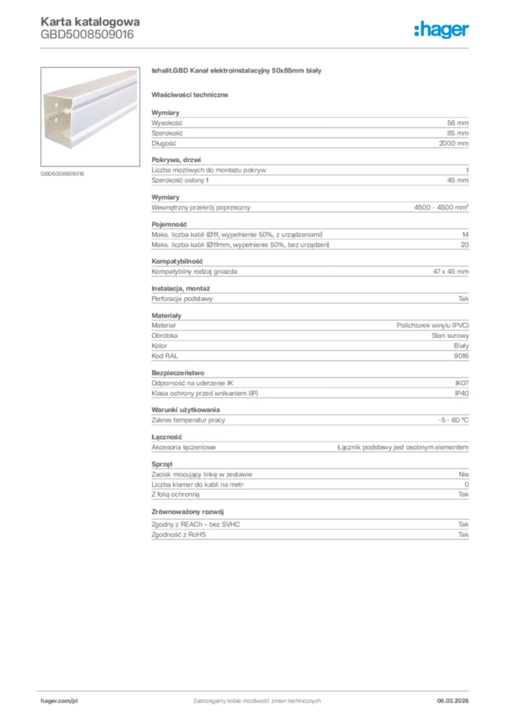 Zdjęcie Hager Karta katalogowa GBD5008509016 | Hager Polska