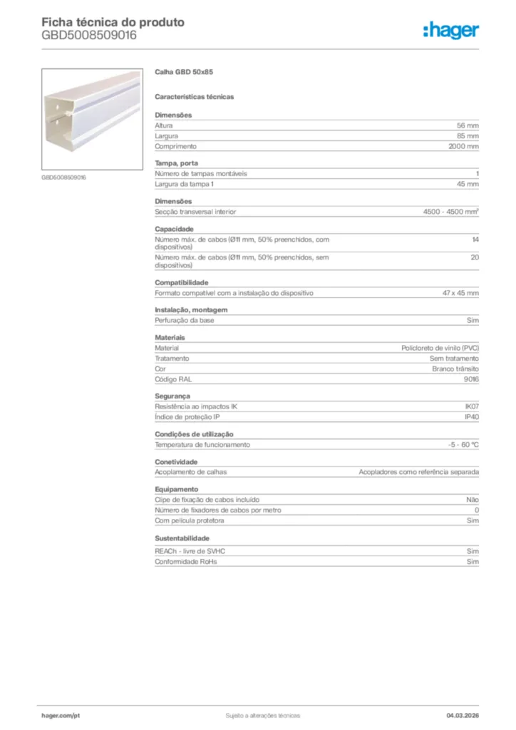 Imagem Hager Ficha técnica do produto GBD5008509016 | Hager Portugal