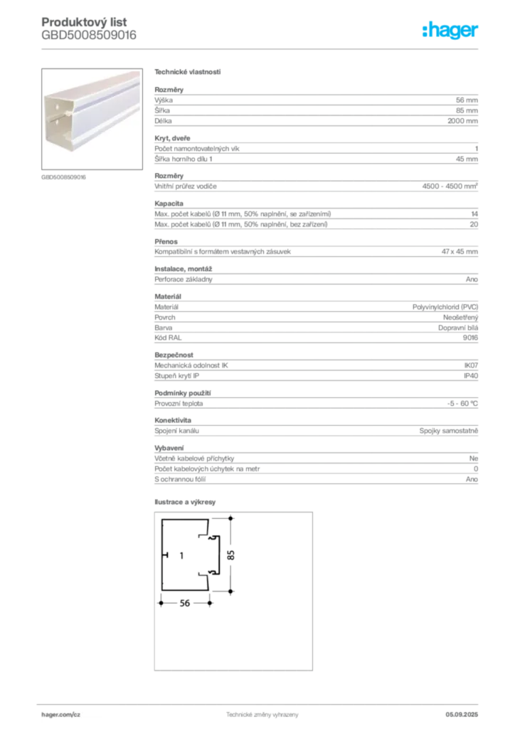 Obrázek Hager Produktový list GBD5008509016 | Hager