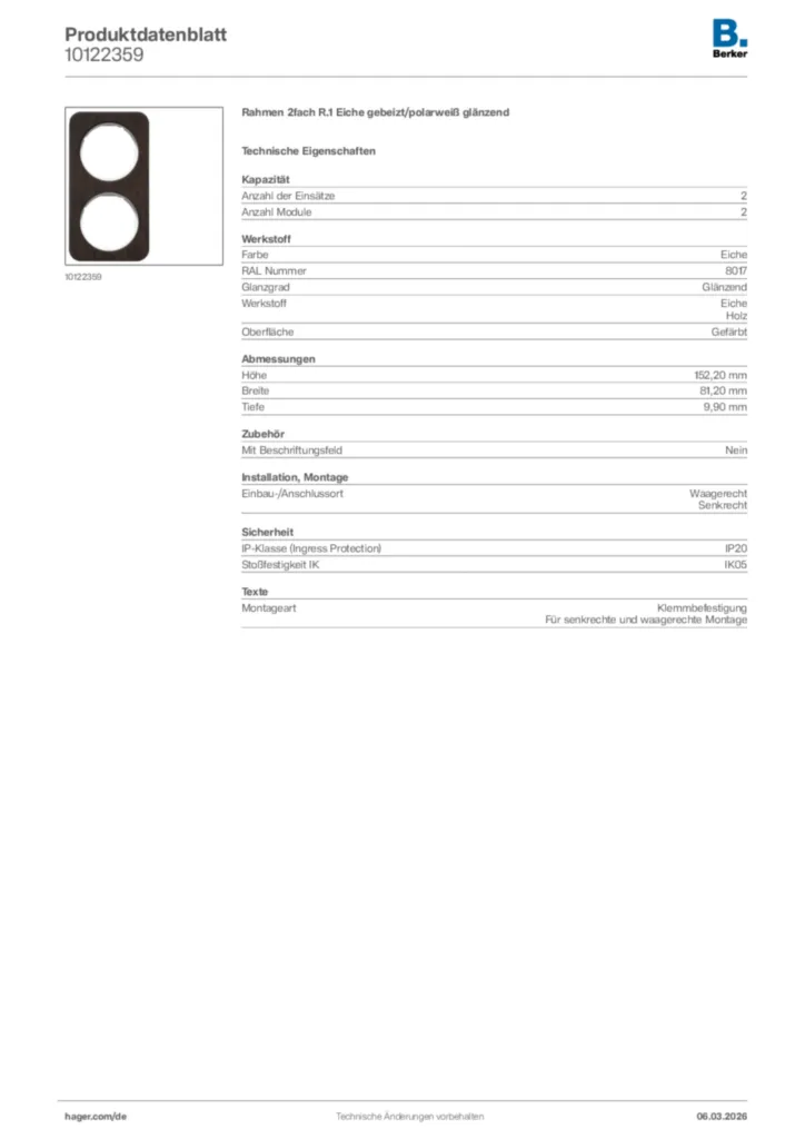 Bild Berker Produktdatenblatt 10122359 | Hager Deutschland