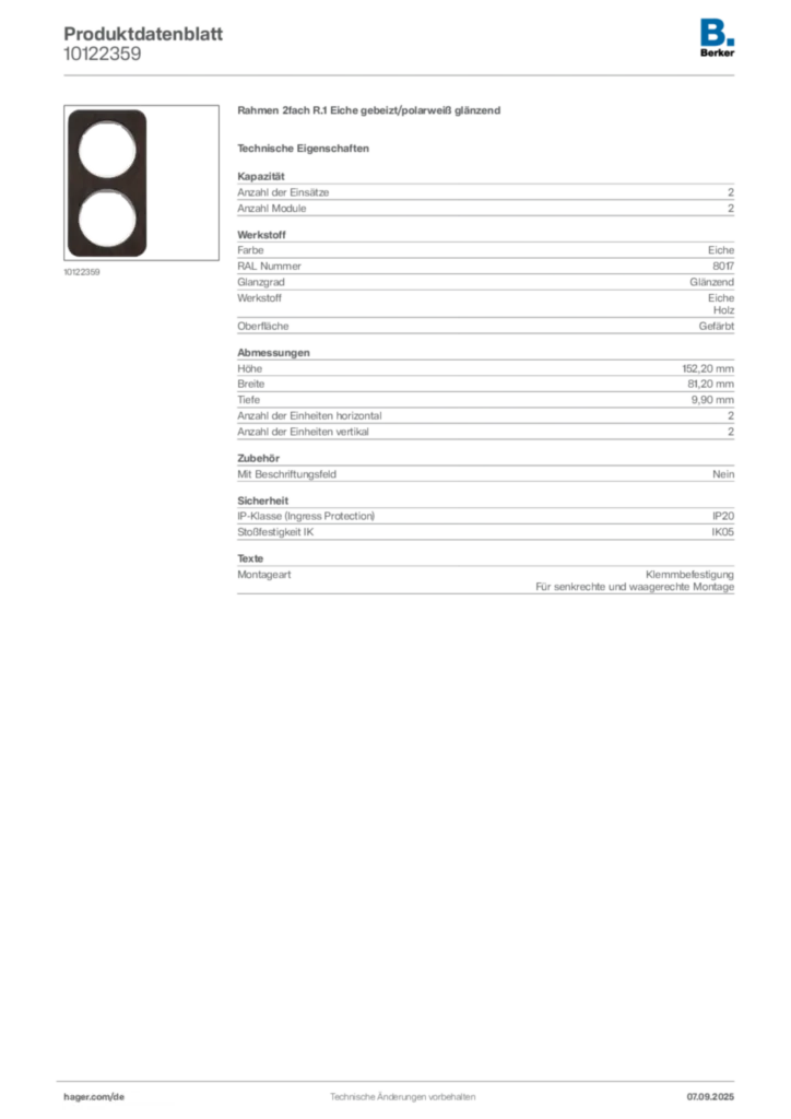 Berker Produktdatenblatt 10122359