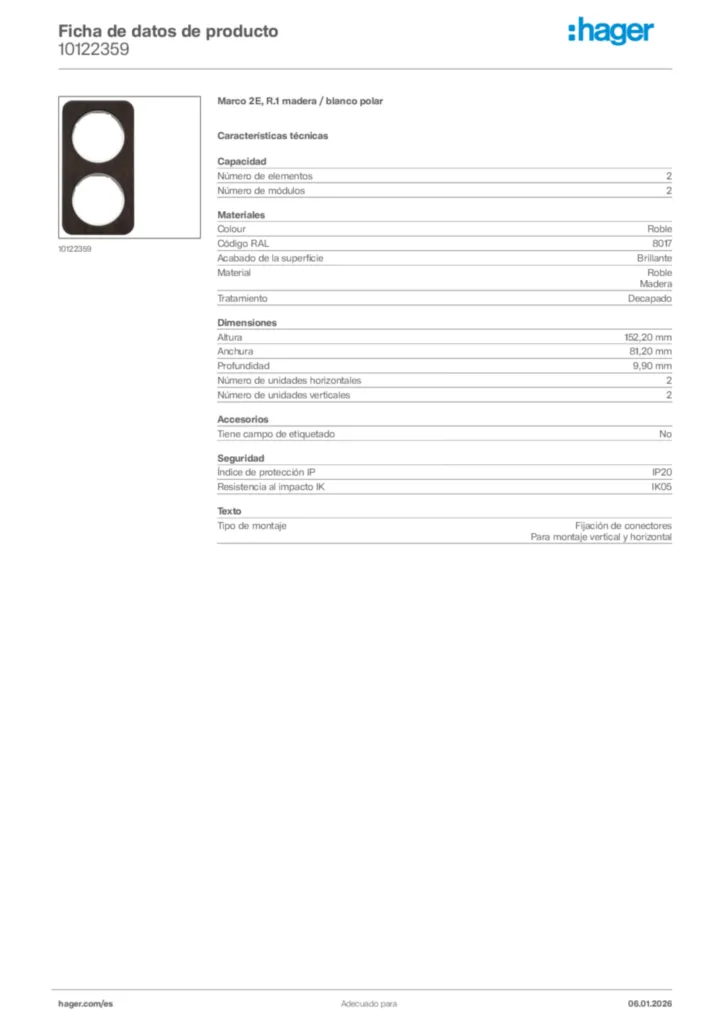 Imagen Hager Ficha de datos de producto 10122359 | Hager España