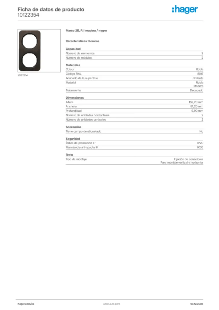 Imagen Hager Ficha de datos de producto 10122354 | Hager España