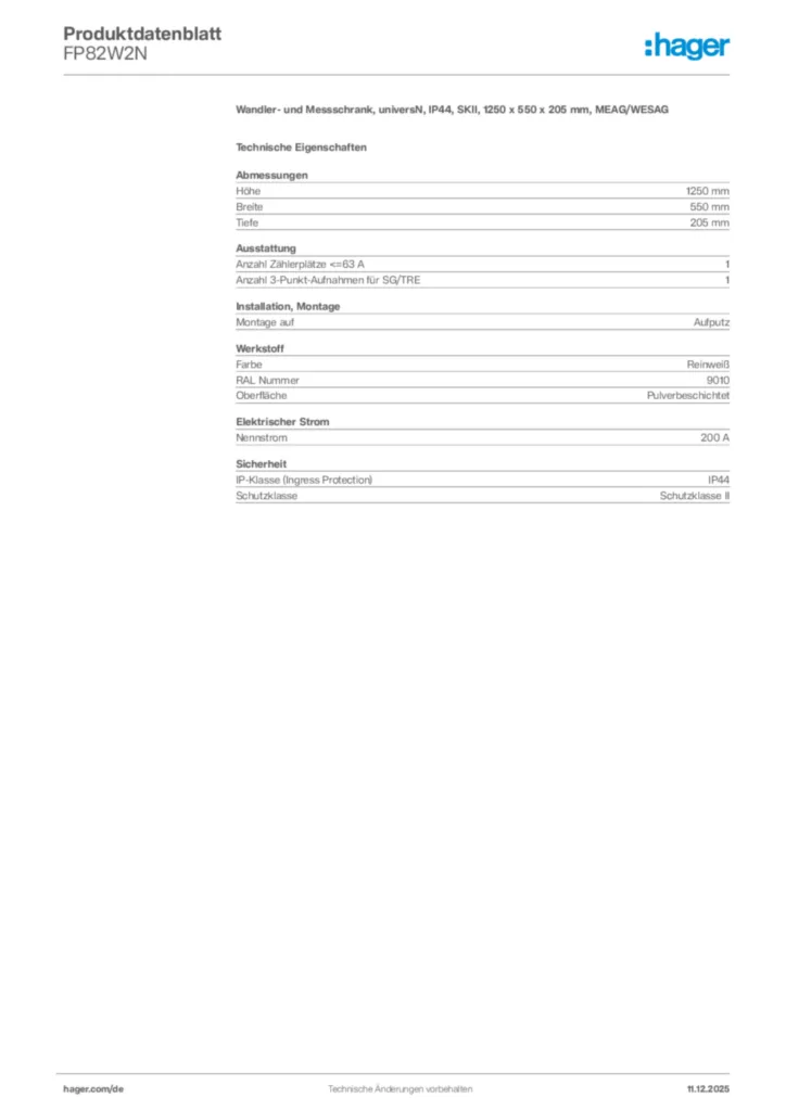 Bild Hager Produktdatenblatt FP82W2N | Hager Deutschland