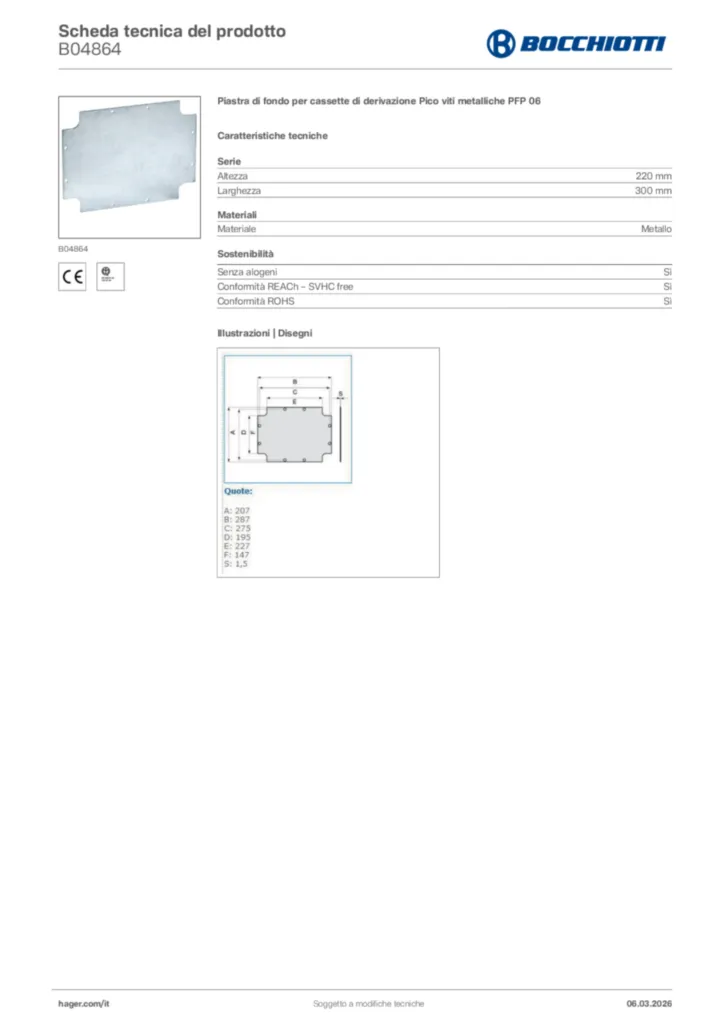 Immagine Bocchiotti Scheda tecnica del prodotto B04864 | Hager Italia