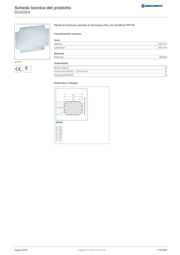 Immagine Bocchiotti Scheda tecnica del prodotto B04864 | Hager Italia