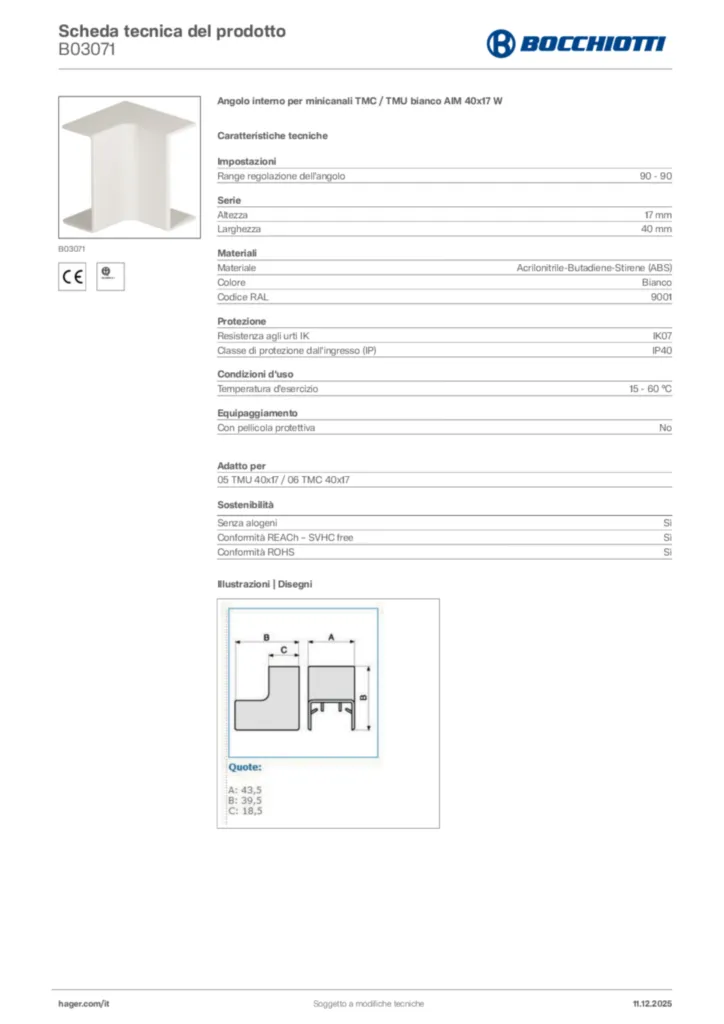 Immagine Bocchiotti Scheda tecnica del prodotto B03071 | Hager Italia