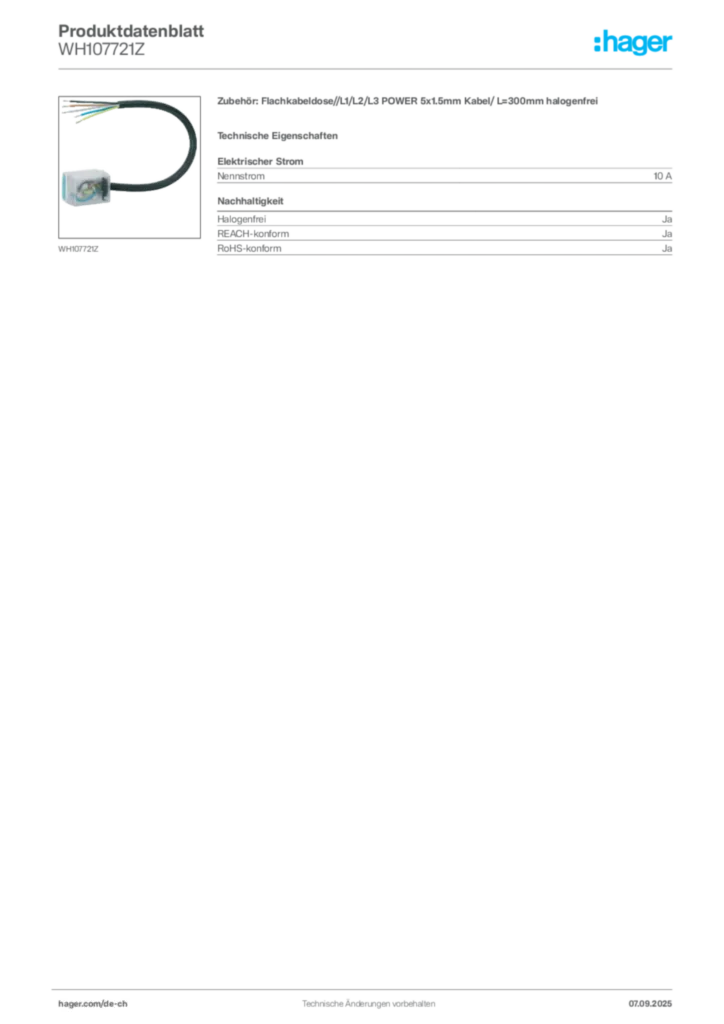 Bild Hager Produktdatenblatt WH107721Z | Hager Schweiz