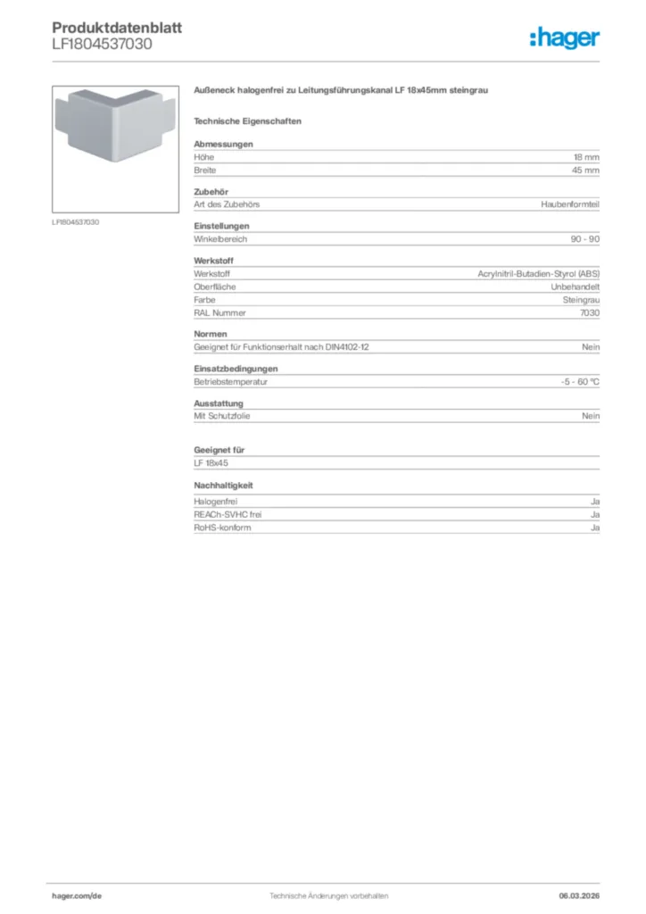 Bild Hager Produktdatenblatt LF1804537030 | Hager Deutschland
