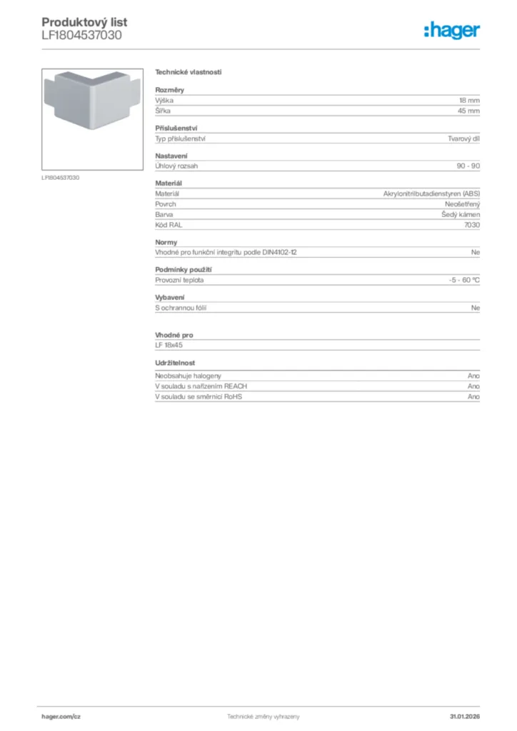 Obrázek Hager Product data sheet LF1804537030 | Hager