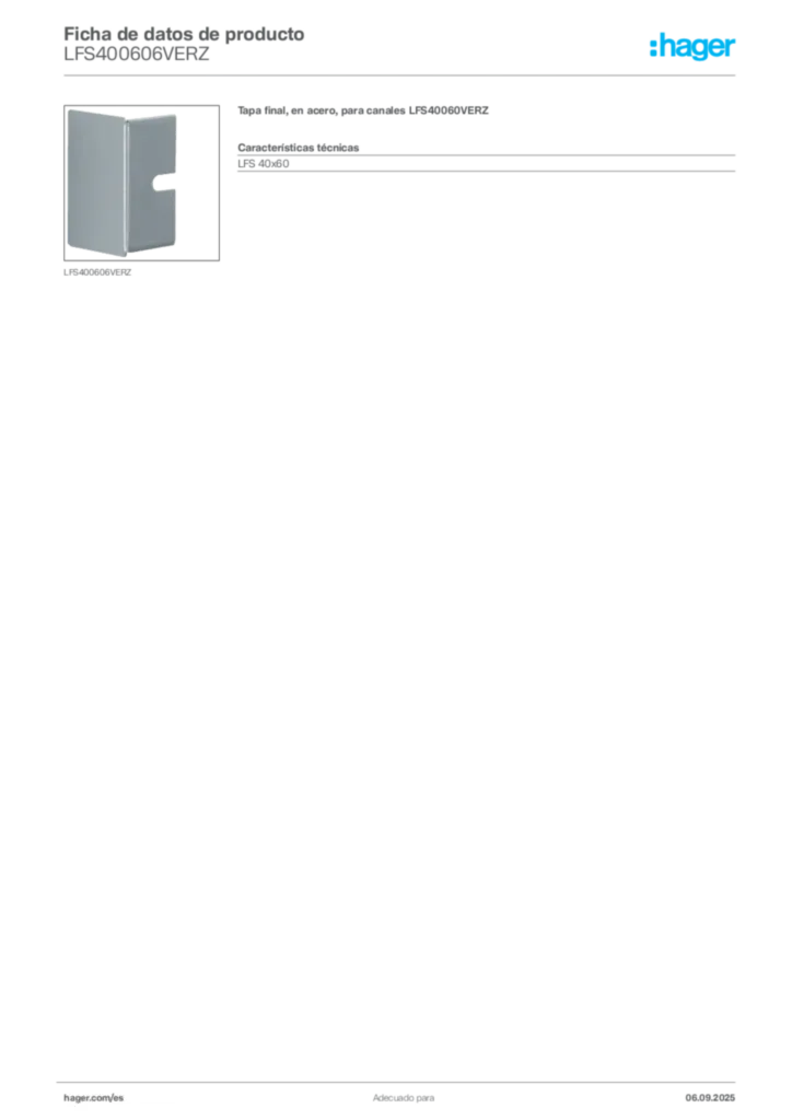 Imagen Hager Ficha de datos de producto LFS400606VERZ | Hager España