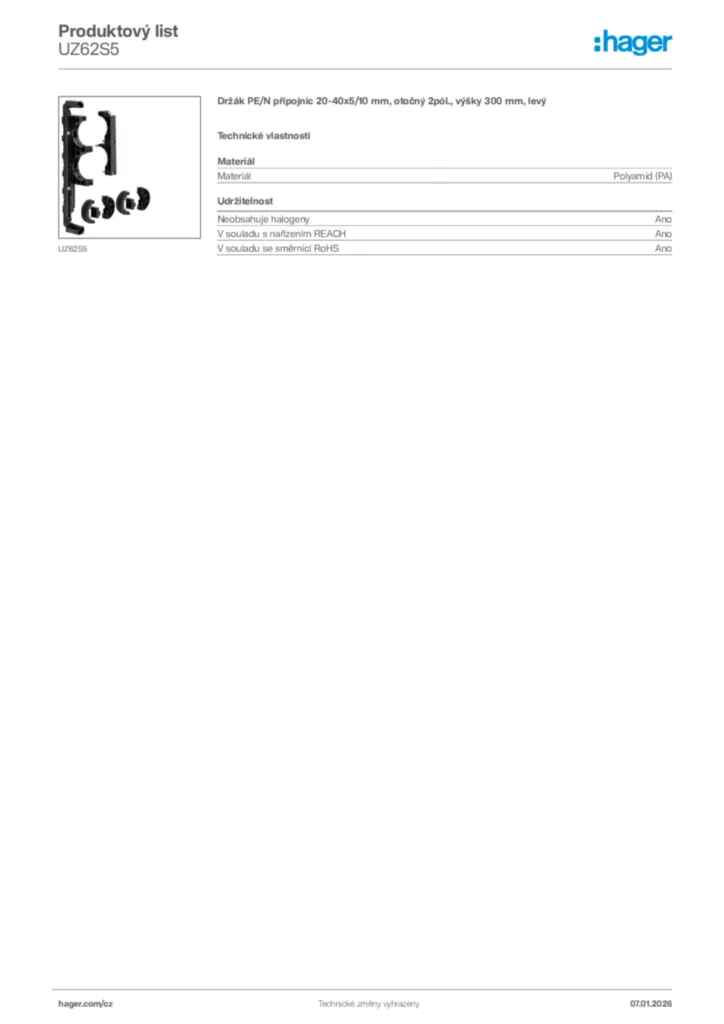 Obrázek Hager Product data sheet UZ62S5 | Hager