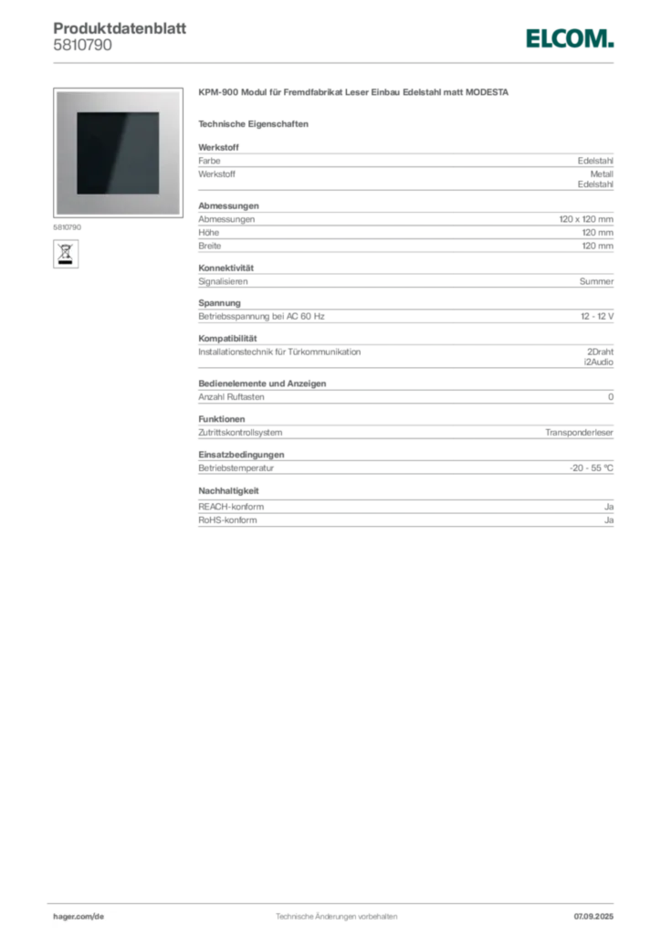 Elcom Produktdatenblatt 5810790
