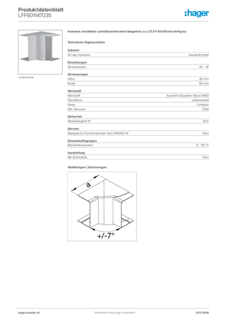 Bild Hager Produktdatenblatt LFF601147035 | Hager Schweiz