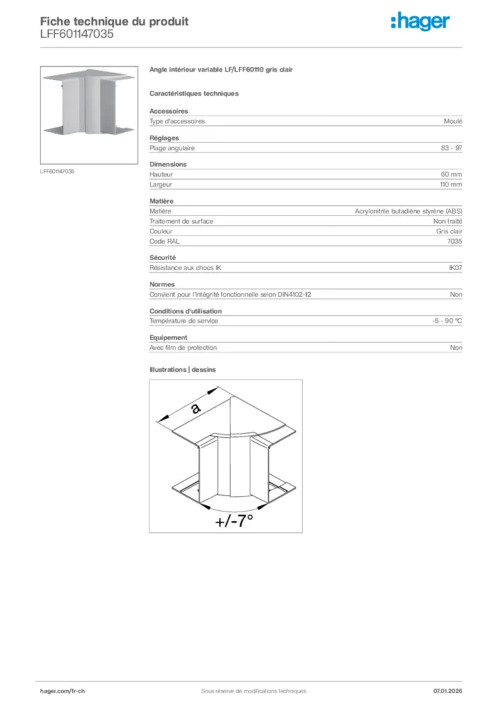 Image Hager Fiche technique du produit LFF601147035 | Hager Suisse