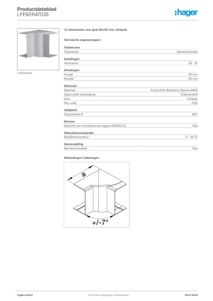 Afbeelding Hager Productdatablad LFF601147035 | Hager Nederland