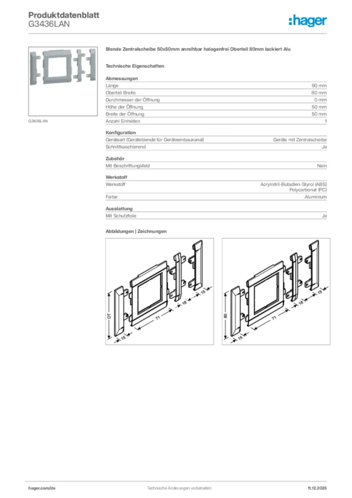Bild Hager Produktdatenblatt G3436LAN | Hager Deutschland