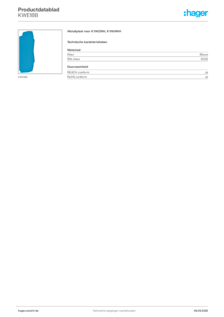 Afbeelding Hager Productdatablad KWE18B | Hager Belgium