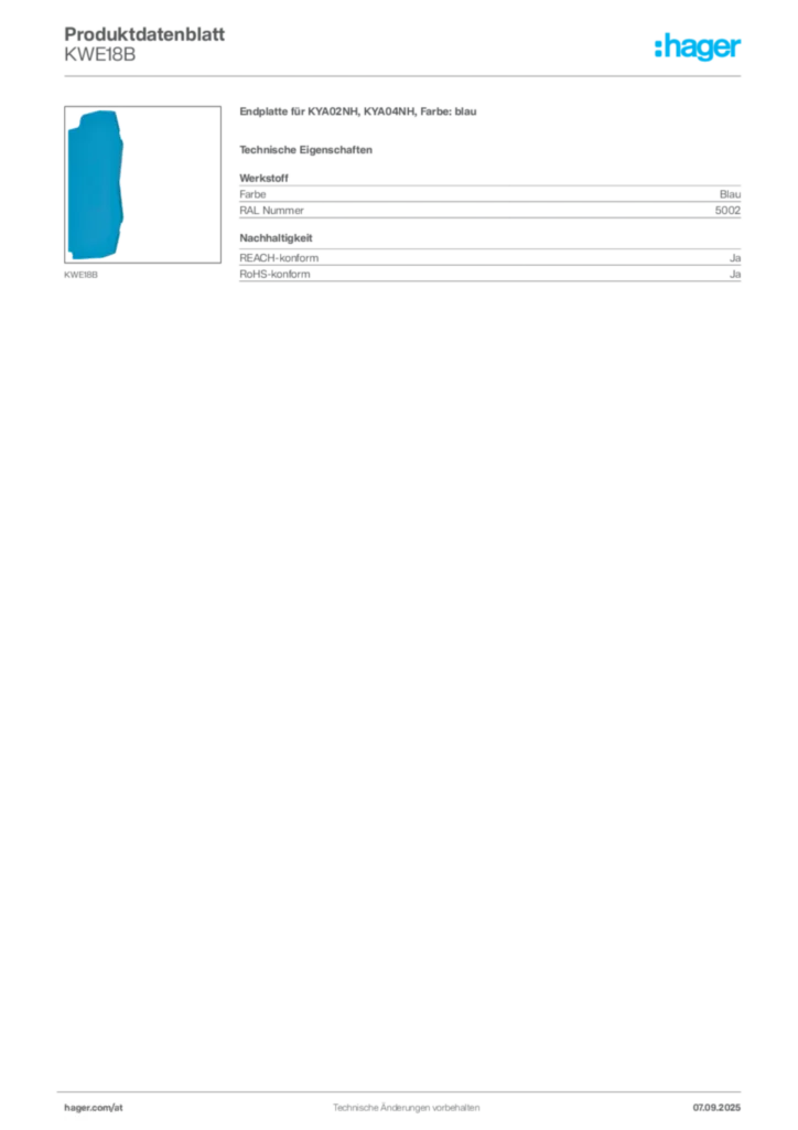 Bild Hager Produktdatenblatt KWE18B | Hager Deutschland