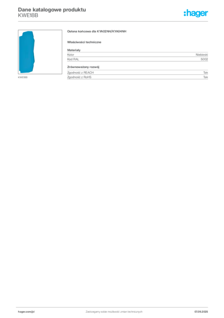 Zdjęcie Hager Dane katalogowe produktu KWE18B | Hager Polska