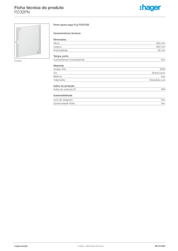Imagem Hager Ficha técnica do produto FD32PN | Hager Portugal