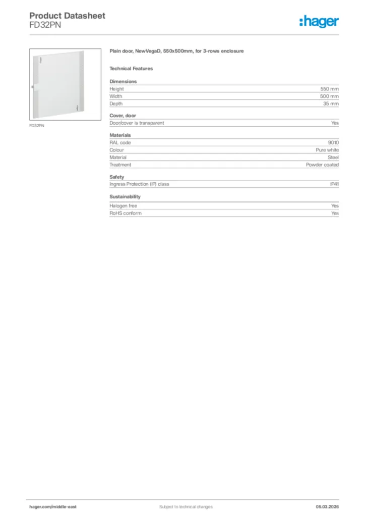 Image Hager Product data sheet FD32PN  | Hager