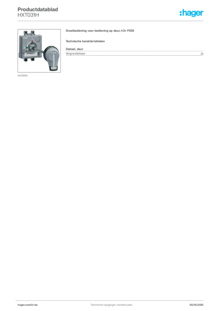Afbeelding Hager Productdatablad HXT031H | Hager Belgium