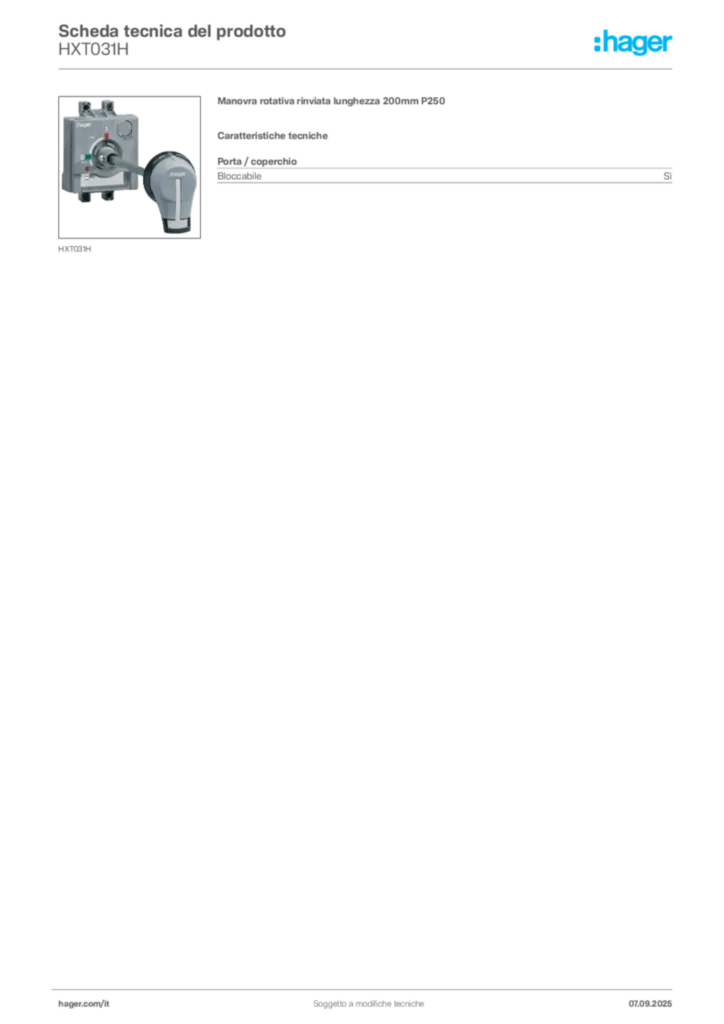 Immagine Hager Scheda tecnica del prodotto HXT031H | Hager Italia