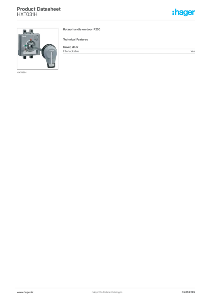 Image Hager Product data sheet HXT031H  | Hager