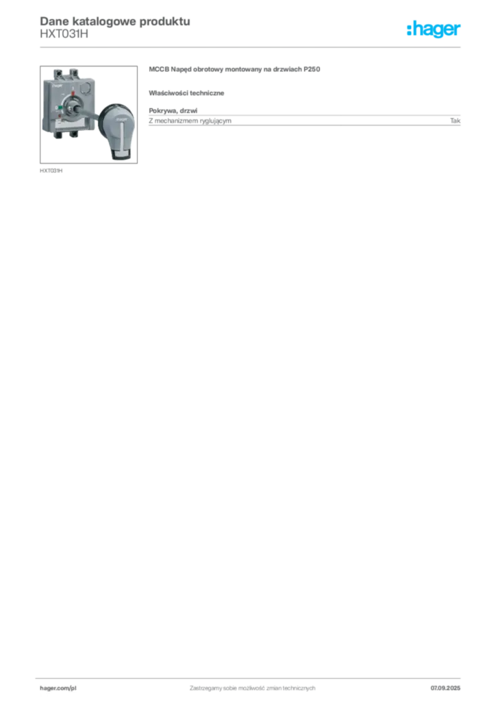 Zdjęcie Hager Dane katalogowe produktu HXT031H | Hager Polska