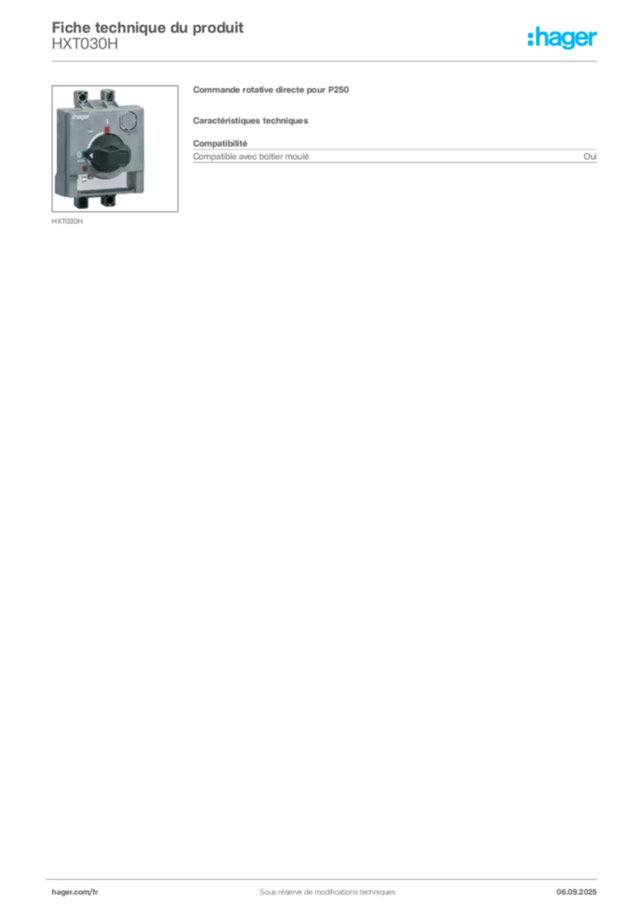 Image Hager Fiche technique du produit HXT030H | Hager France