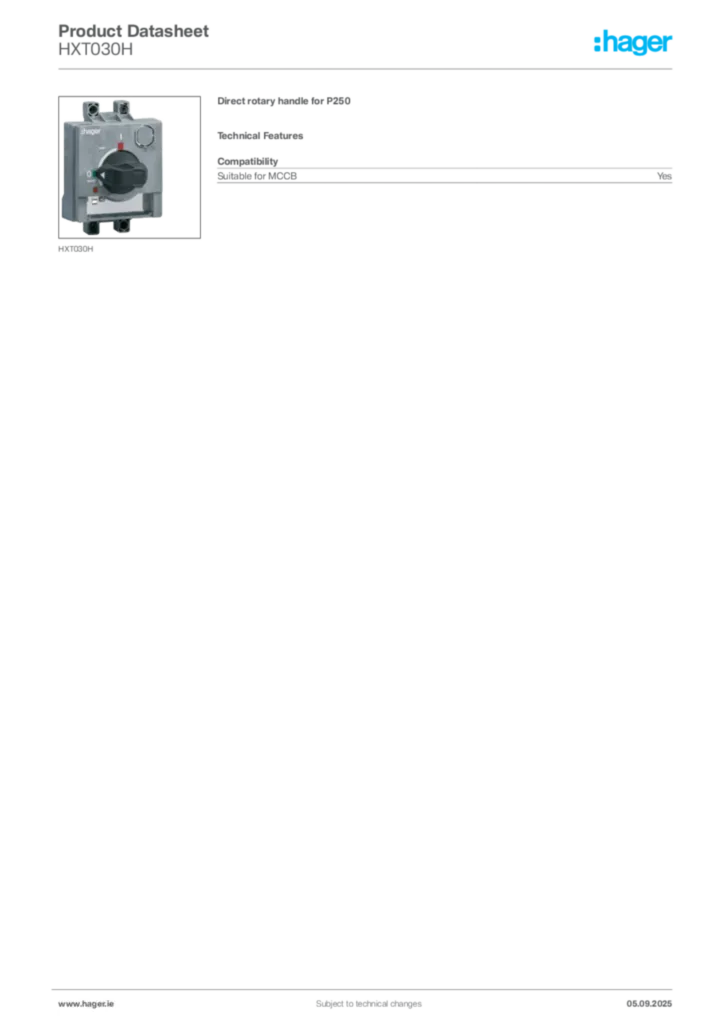 Image Hager Product data sheet HXT030H  | Hager