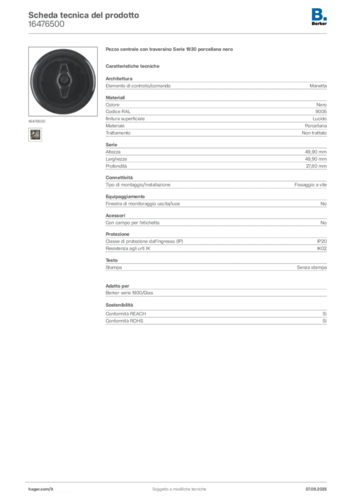 Immagine Berker Scheda tecnica del prodotto 16476500 | Hager Italia